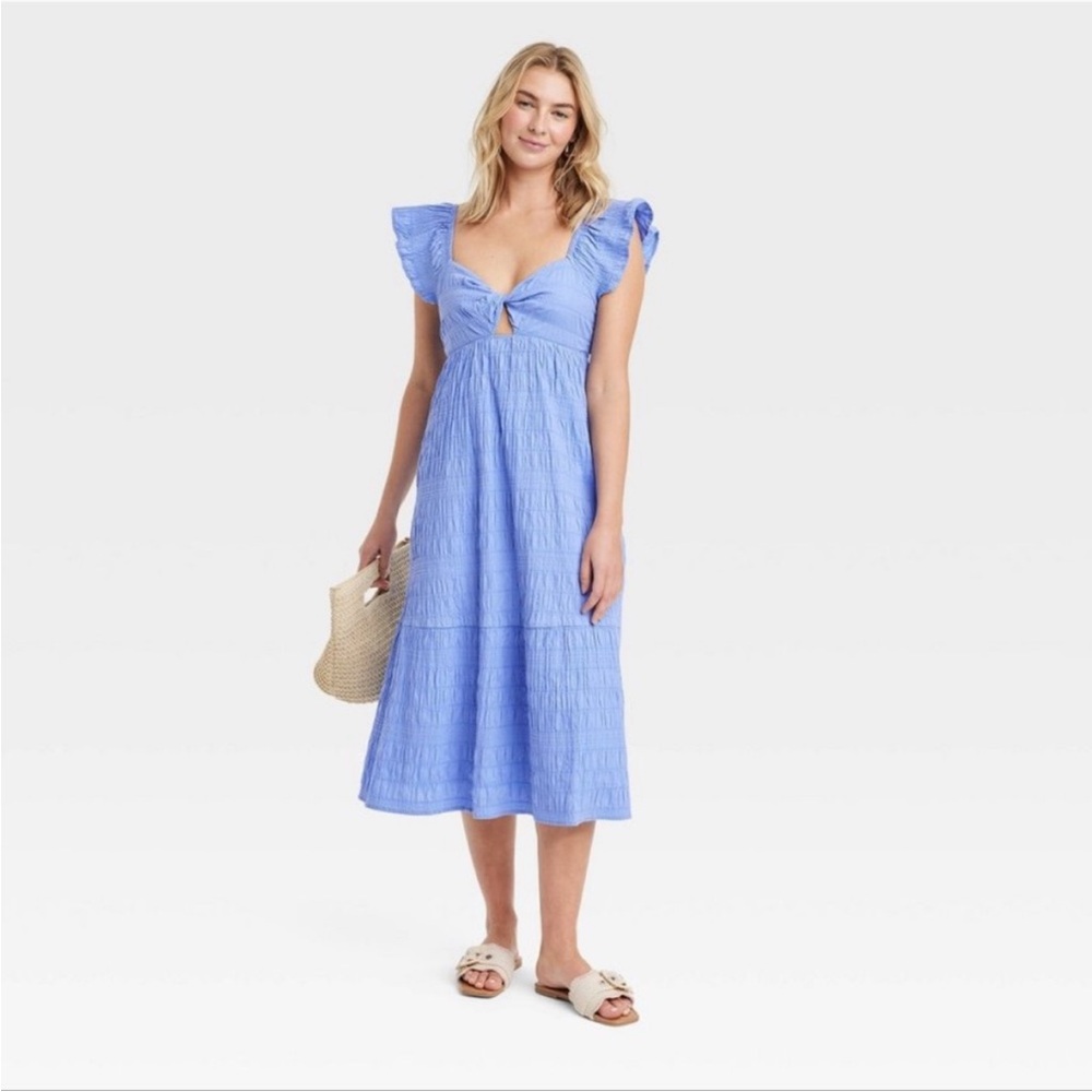 Universal ThreadBlue Ruffled Flowy Dress with Open Back Detail - Picture 5 of 6